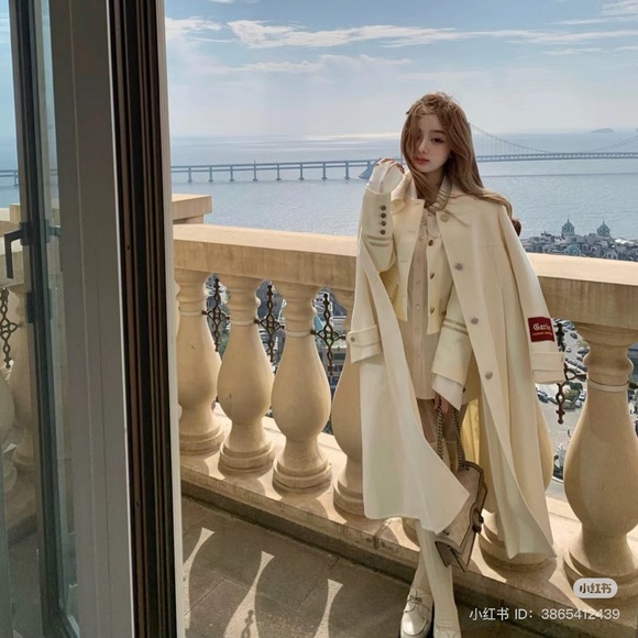 wool coat crystal cream long plutocrat - Picture 6 of 8